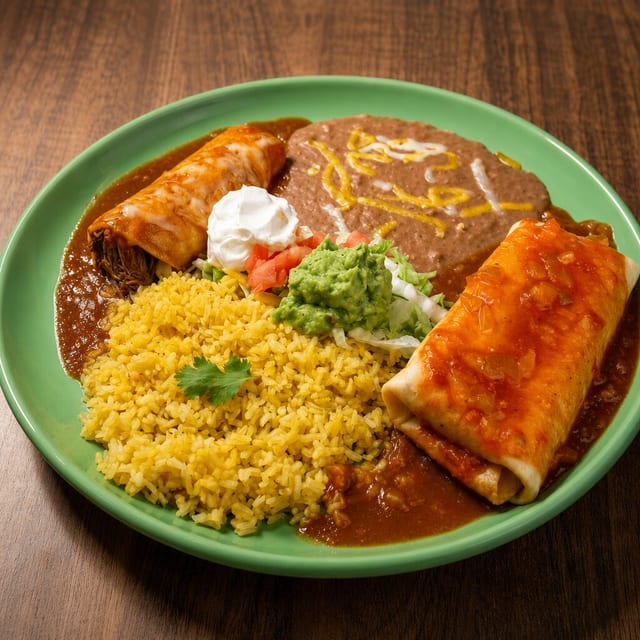 Chimichanga with Tamale or Chile Relleno or Enchilada.