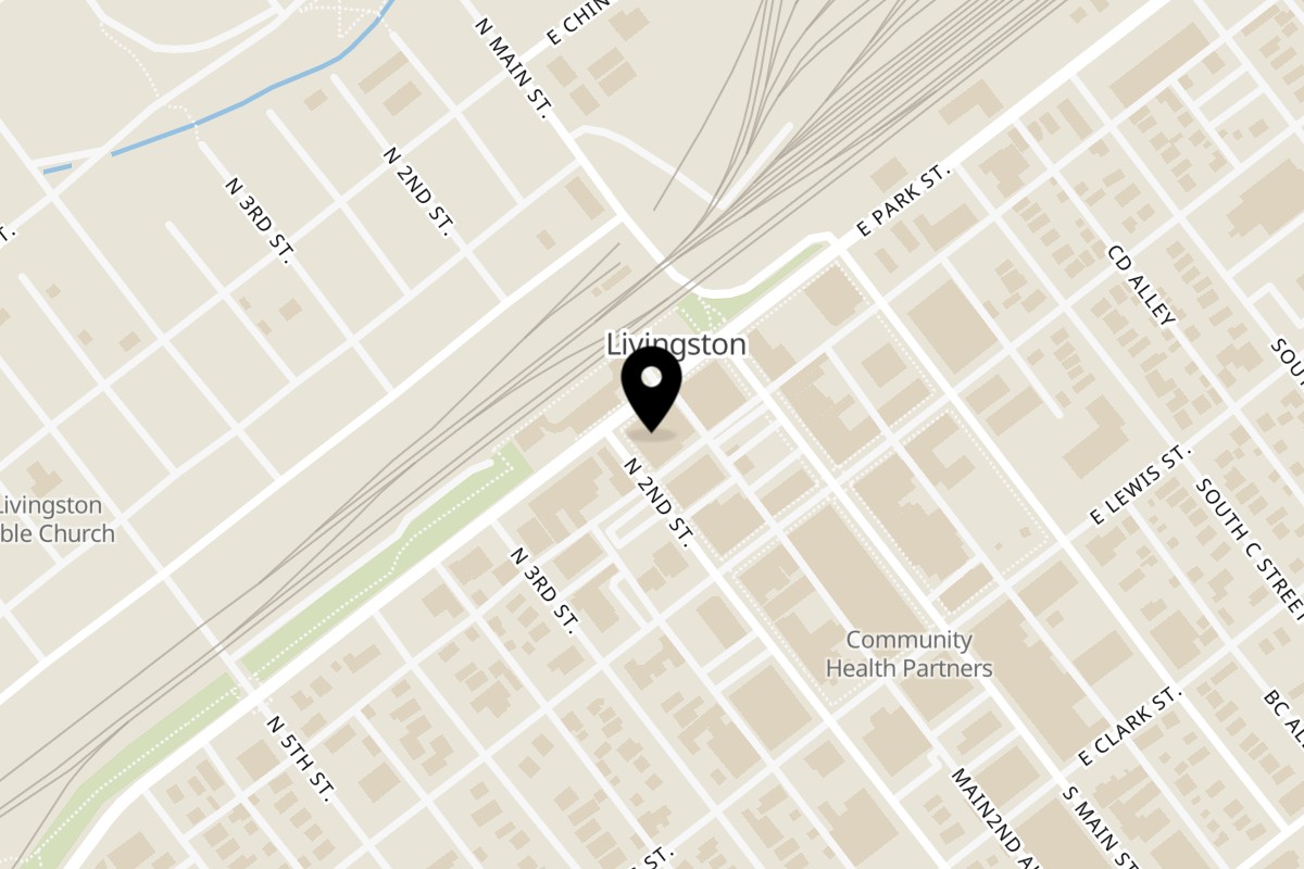 Map showing the location of Fiesta En Jalisco Livingston on 119 W Park St #6 in Livingston
